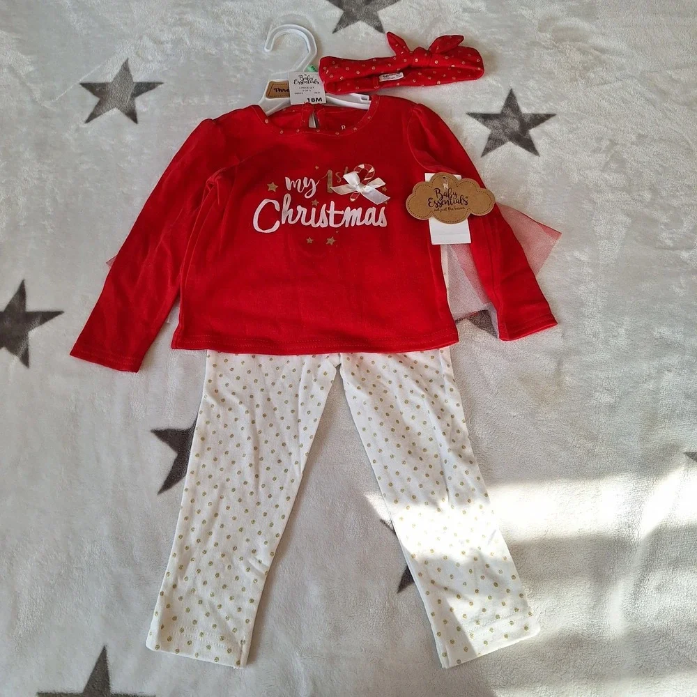 1st Christmas Baby Girls‎ Bodysuit Tutu Skirt Headband Outfit Set 18M Pictures